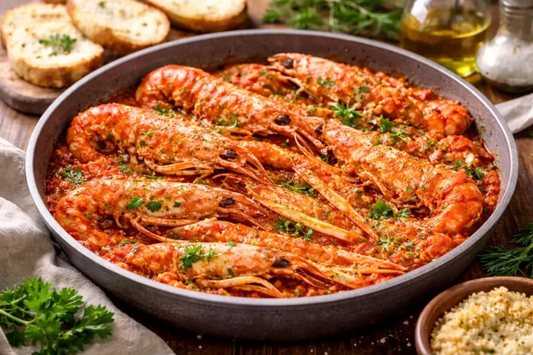 scampi in tomato and wine sauce