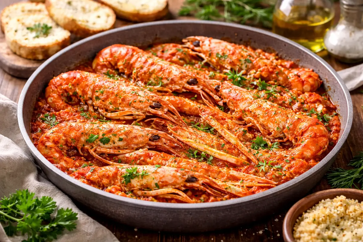 scampi in tomato and wine sauce