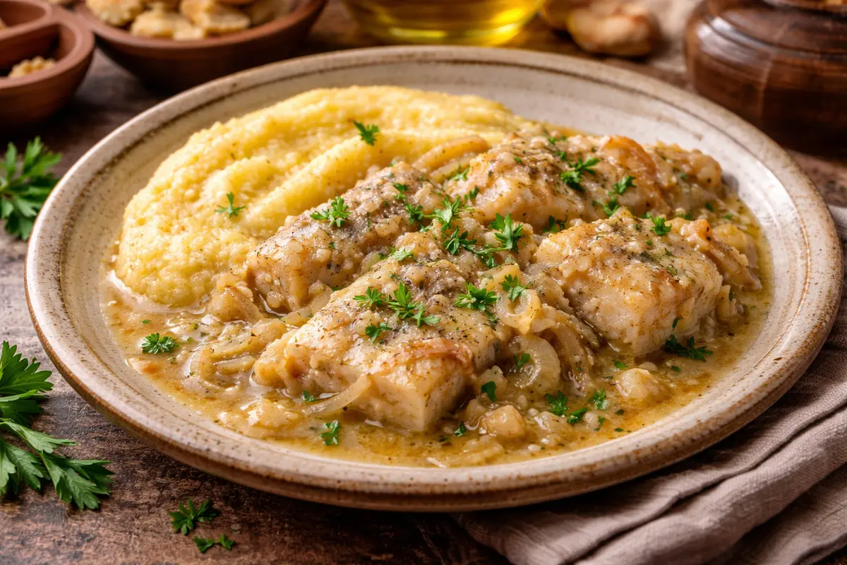 Baccalà alla Vicentina with polenta traditional Venetian dish
