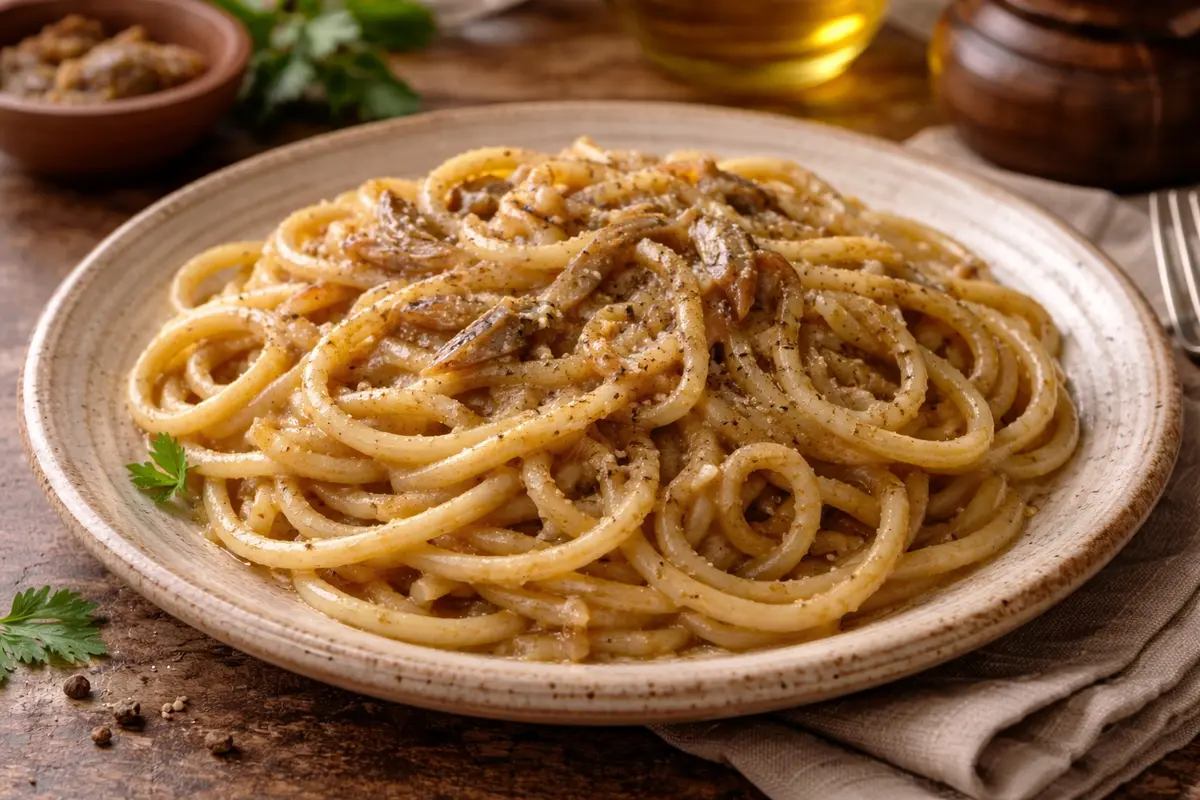 Bigoli in salsa pasta with anchovies and onions Venetian recipe