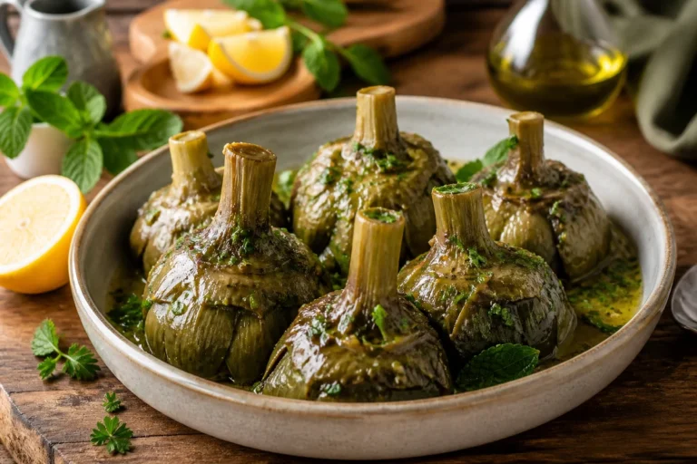 Carciofi alla romana Roman-style braised artichokes with parsley and mint