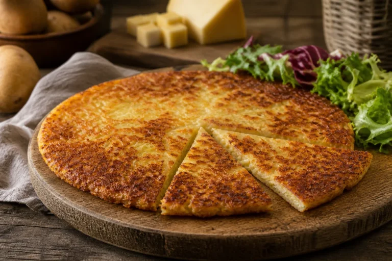 Frico friulano crispy potato and Montasio cheese pancake cut into wedges